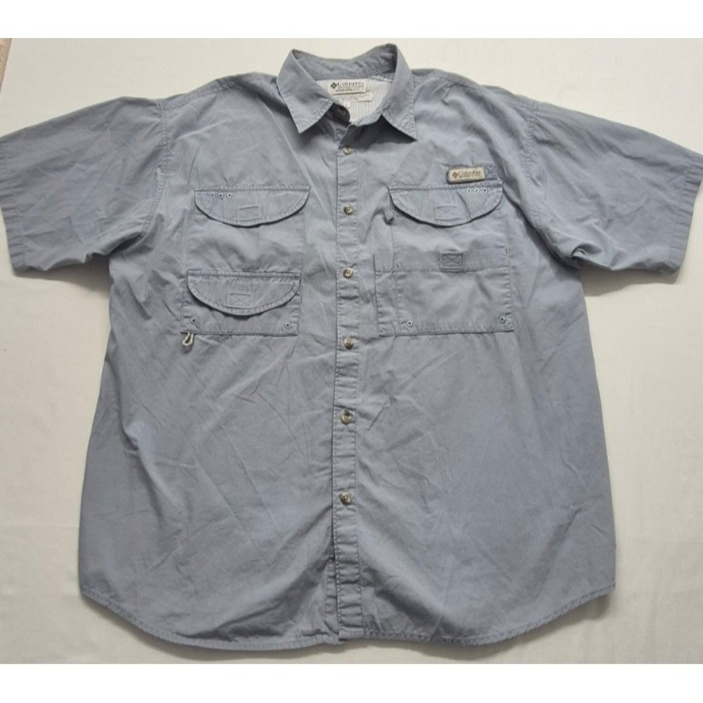 Columbia PFG men's gray outdoor shirt LG short sleeves button up vented back